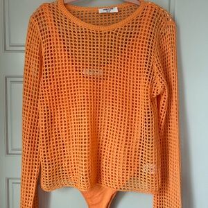 Double Zero 2 piece - bodysuit and open weave top size large NWOT